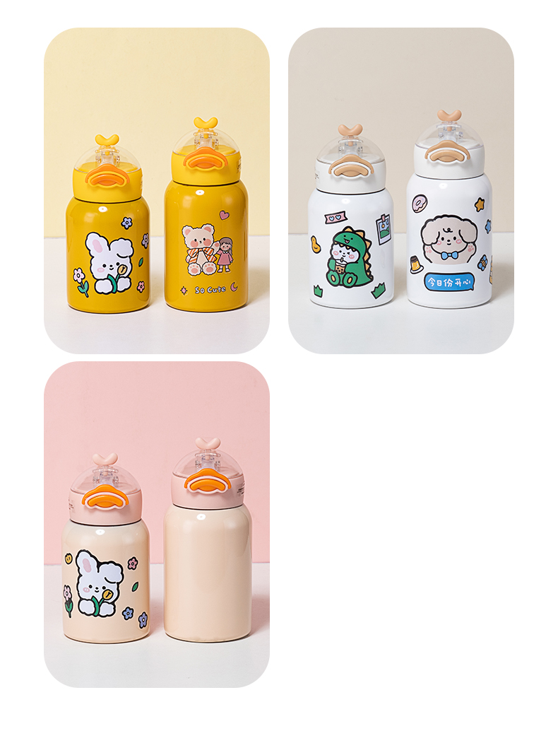350ML贴纸款小萌鸭吸管保温杯304不锈钢弹跳盖水杯