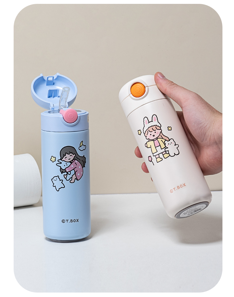 420ML卡乐女孩系列吸管保温杯学生小清新弹跳盖水杯