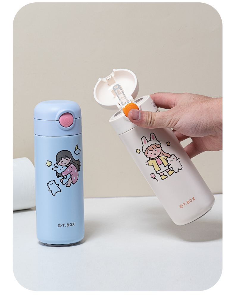 420ML卡乐女孩系列吸管保温杯学生小清新弹跳盖水杯