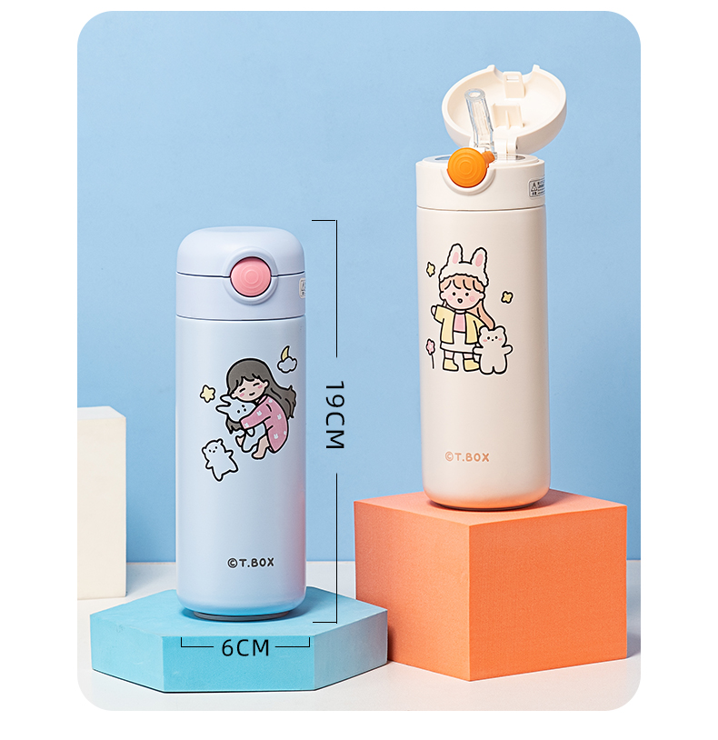 420ML卡乐女孩系列吸管保温杯学生小清新弹跳盖水杯