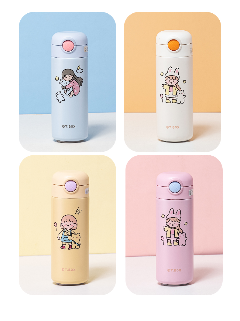 420ML卡乐女孩系列吸管保温杯学生小清新弹跳盖水杯