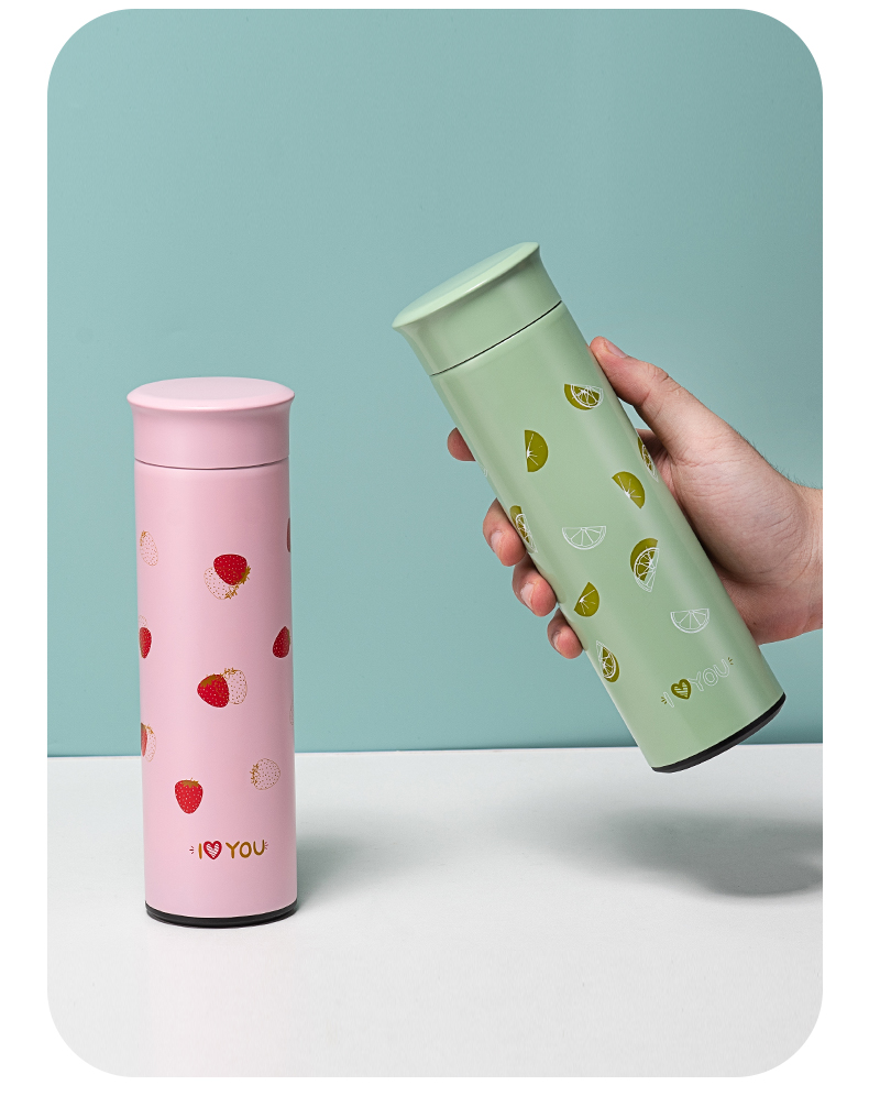 450ML水果欧格直身保温杯304不锈钢小清新带茶隔杯子