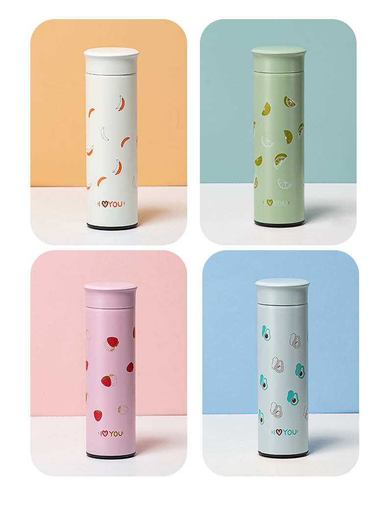 450ML水果欧格直身保温杯304不锈钢小清新带茶隔杯子