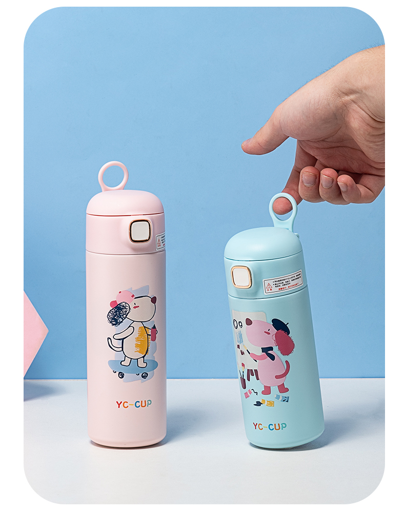 350ML创意涂鸦吸管保温杯304不锈钢便携提手杯子