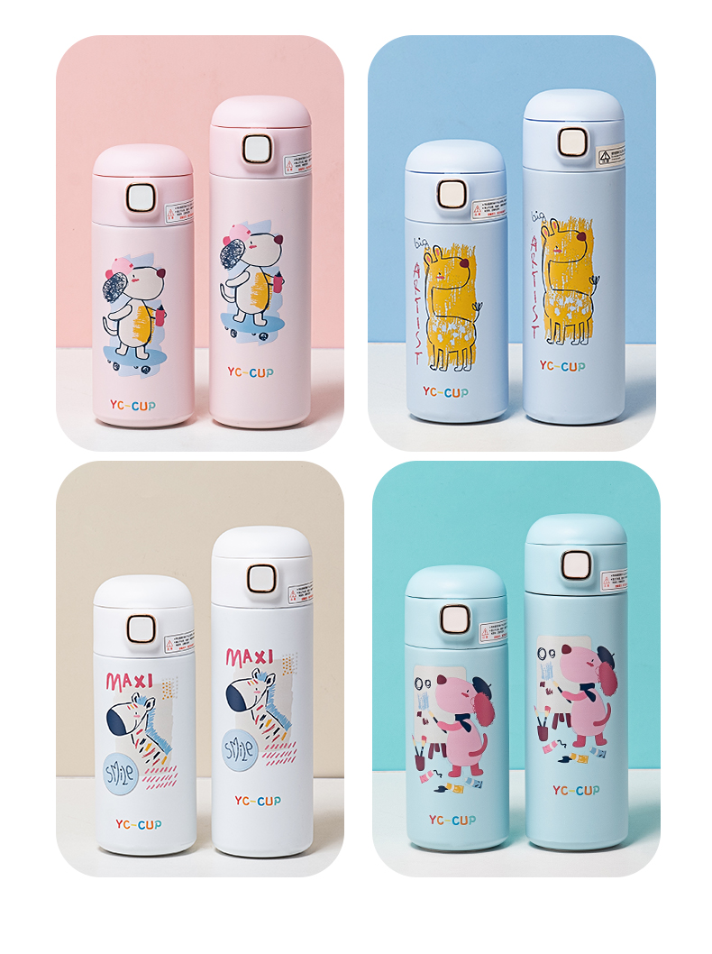 350ML创意涂鸦吸管保温杯304不锈钢便携提手杯子