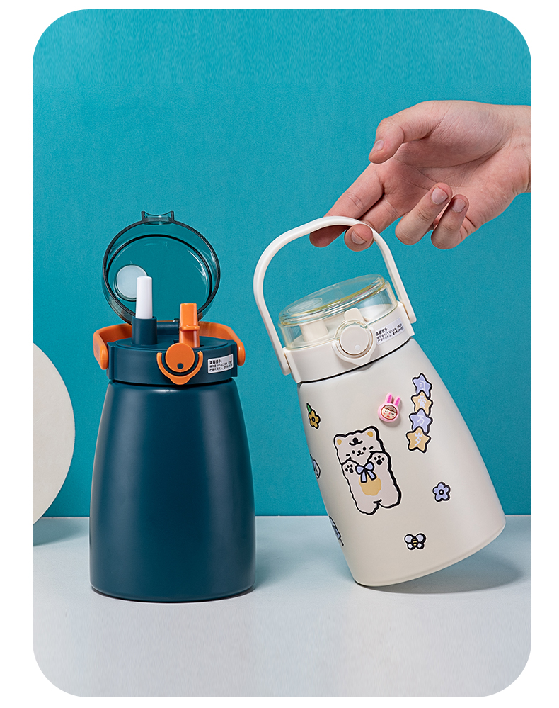 1200ML双饮大肚保温杯304不锈钢便携弹跳盖吸管杯