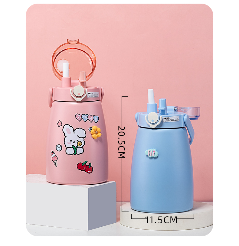 1200ML双饮大肚保温杯304不锈钢便携弹跳盖吸管杯