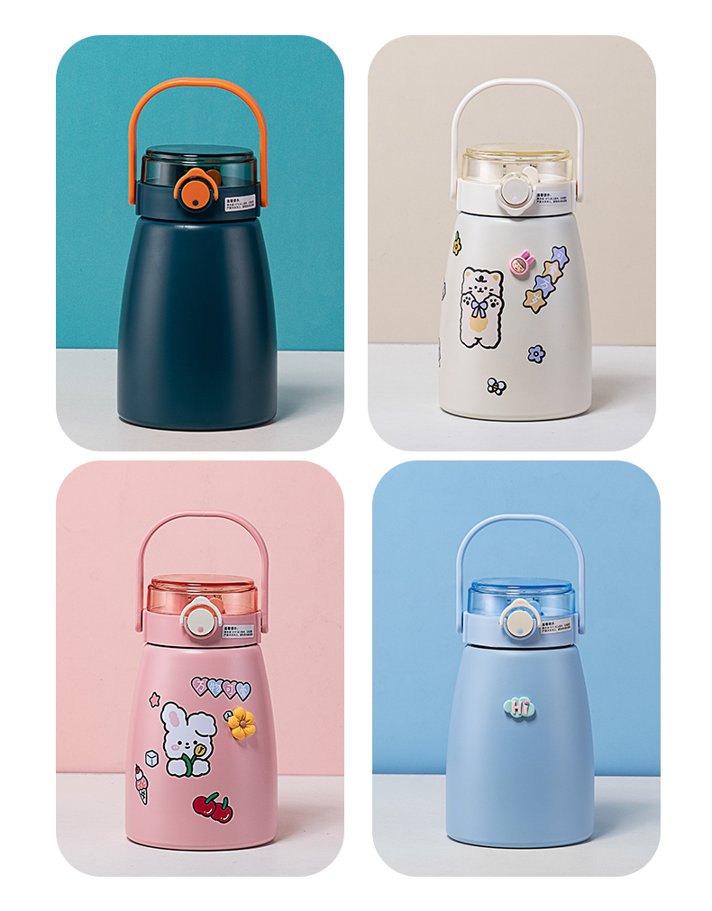 1200ML双饮大肚保温杯304不锈钢便携弹跳盖吸管杯