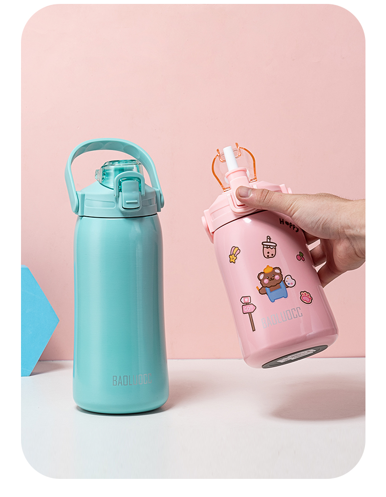 1380ML大容量提手瘦腰保温杯304不锈钢弹跳盖便携水杯