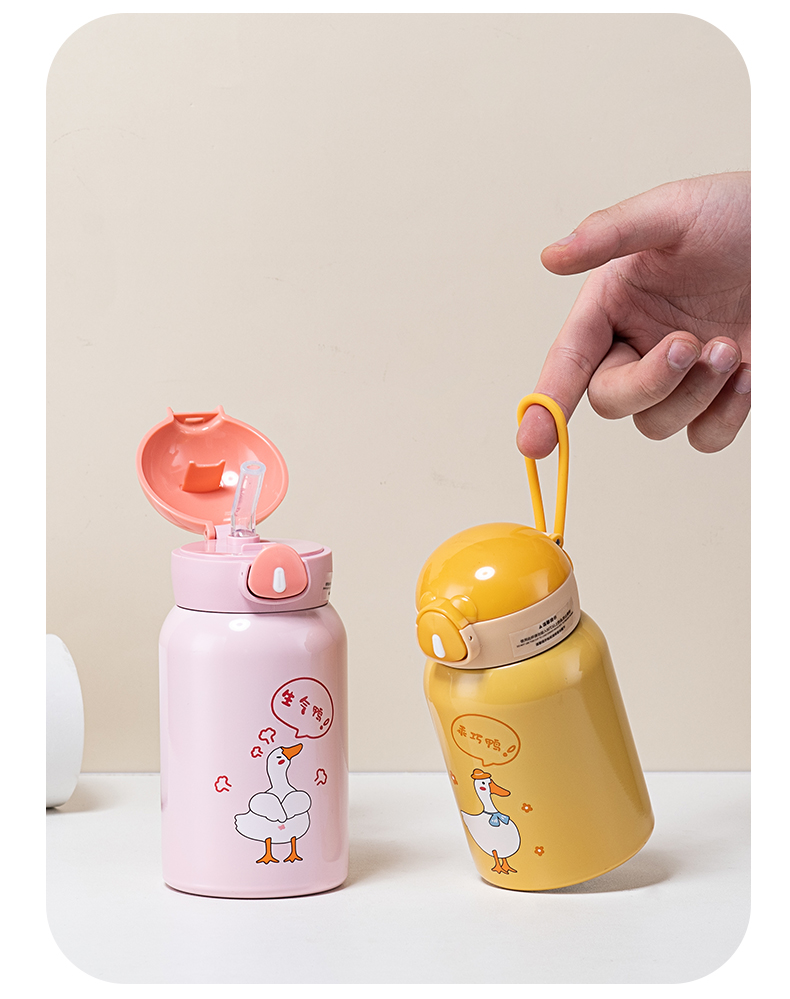 350ML笨笨熊吸管保温杯304不锈钢小清新弹跳盖水杯