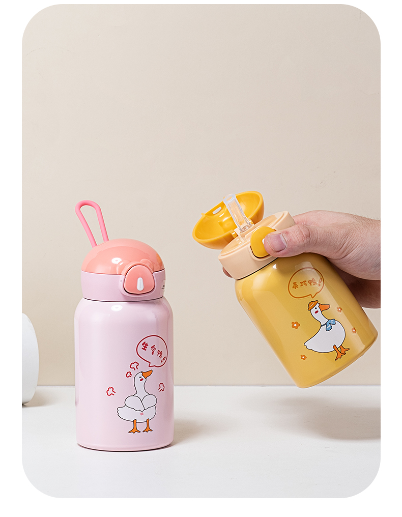 350ML笨笨熊吸管保温杯304不锈钢小清新弹跳盖水杯