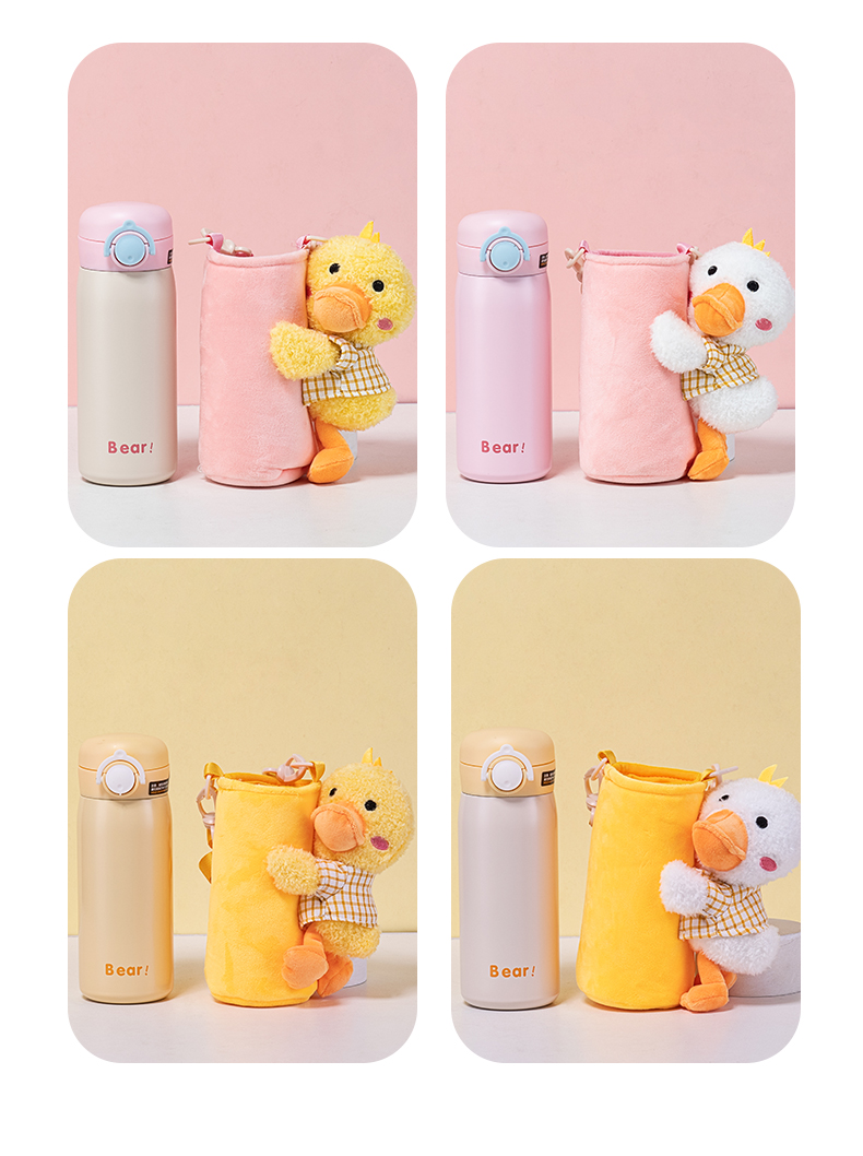 350ML美乐柯尔鸭毛绒套保温杯304不锈钢可爱吸管杯