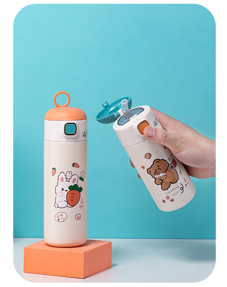 350ML吃货兔熊吸管保温杯304不锈钢小清新弹跳盖水杯