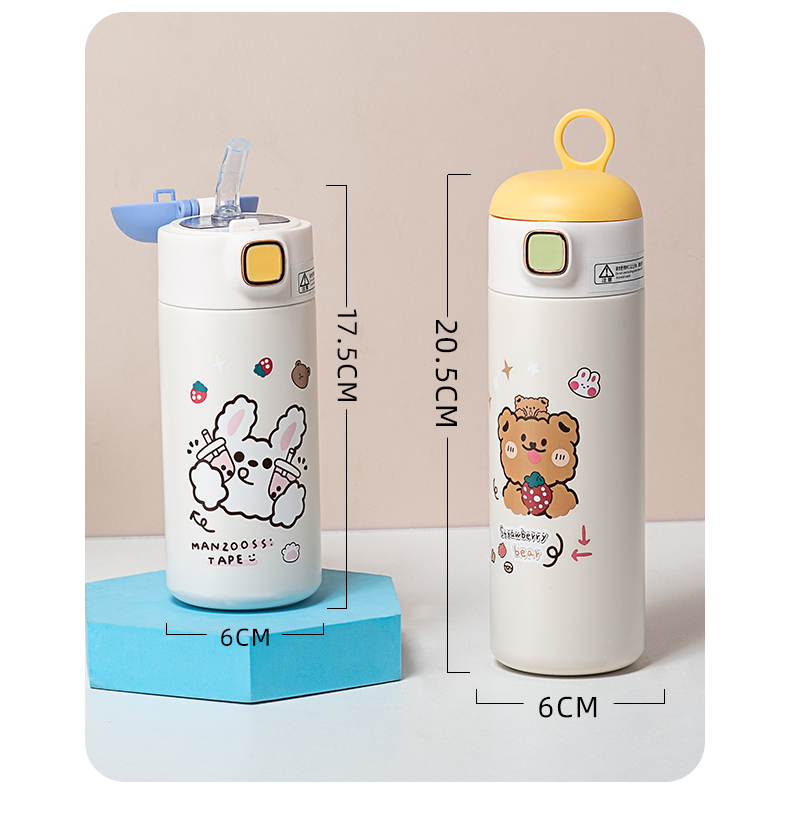 350ML吃货兔熊吸管保温杯304不锈钢小清新弹跳盖水杯