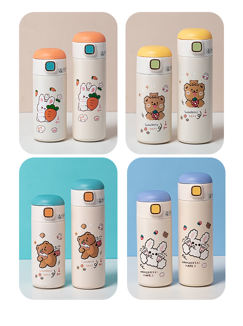 350ML吃货兔熊吸管保温杯304不锈钢小清新弹跳盖水杯