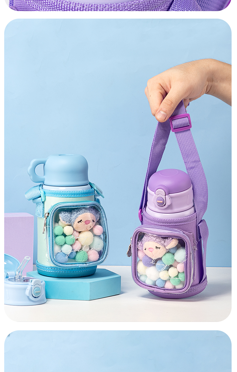 500ML透明小书包儿童壶304不锈钢一杯两盖保温杯