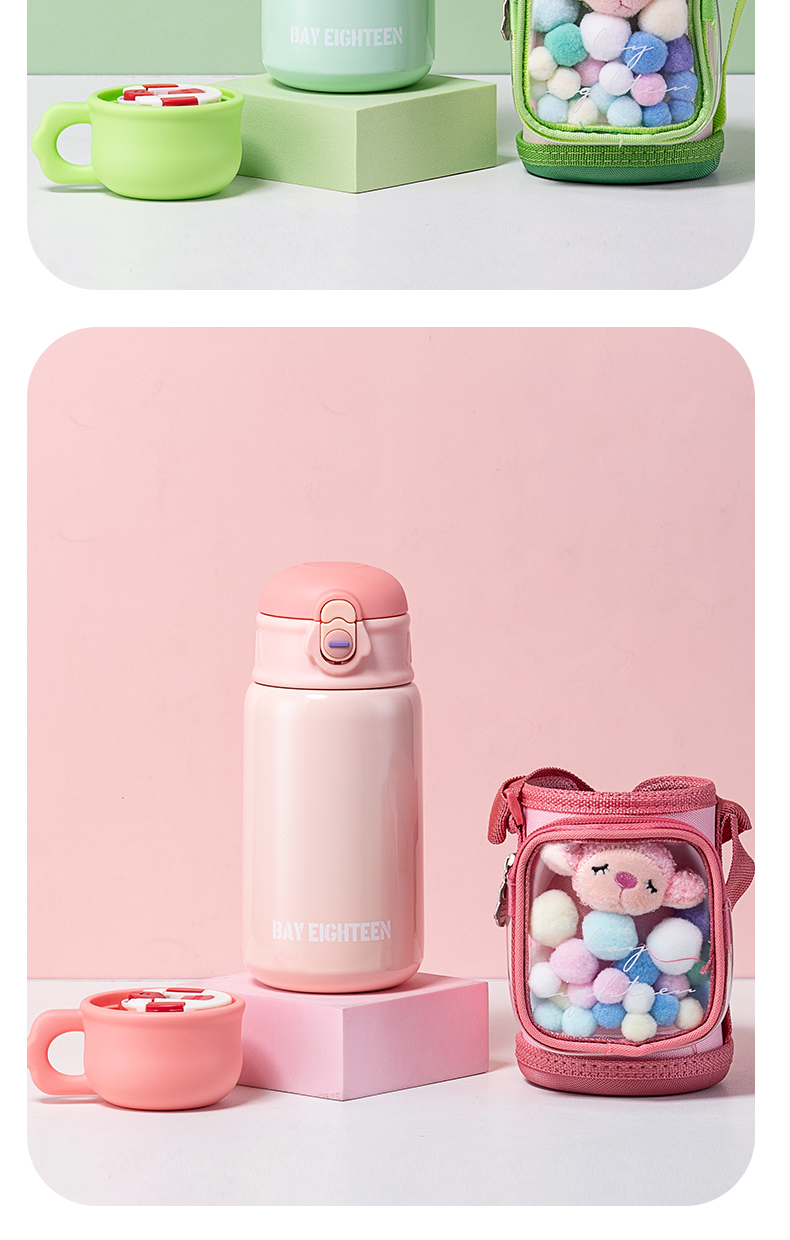 500ML透明小书包儿童壶304不锈钢一杯两盖保温杯