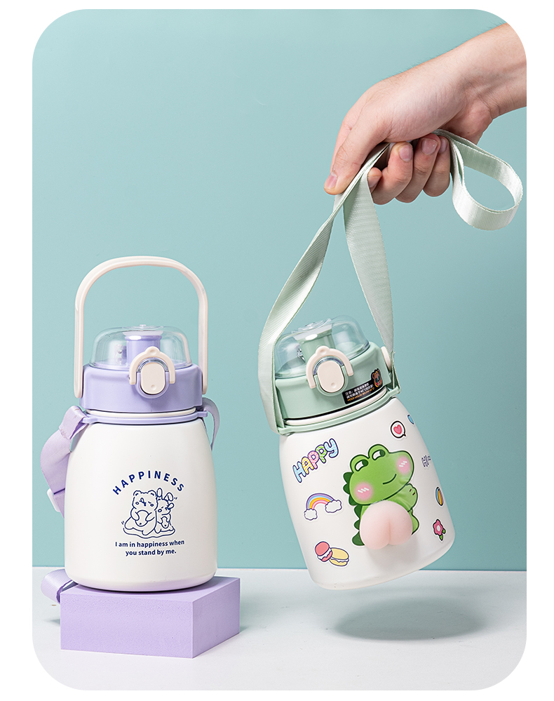 850ML线条动物网红吨吨保温杯304不锈钢可爱便携大肚杯