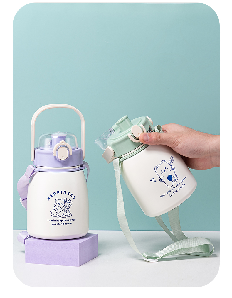 850ML线条动物网红吨吨保温杯304不锈钢可爱便携大肚杯