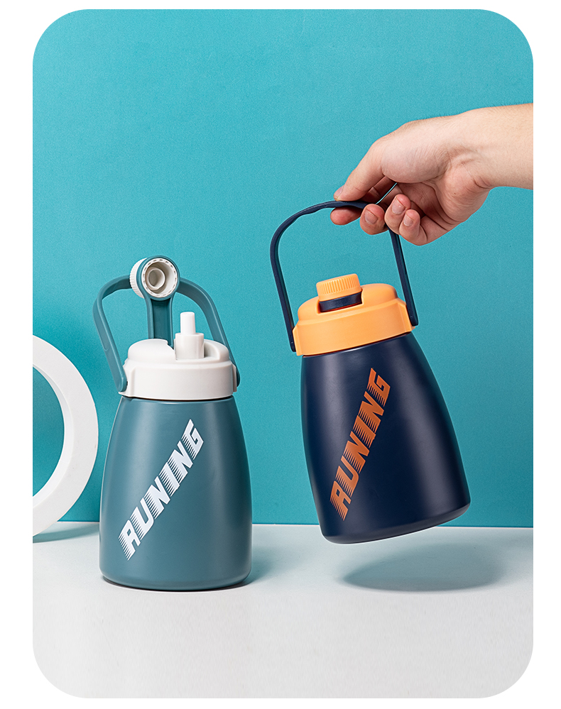 1200ML时尚潮酷大肚保温杯304不锈钢便携大容量吸管杯