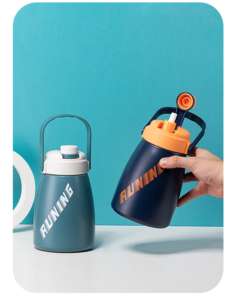 1200ML时尚潮酷大肚保温杯304不锈钢便携大容量吸管杯