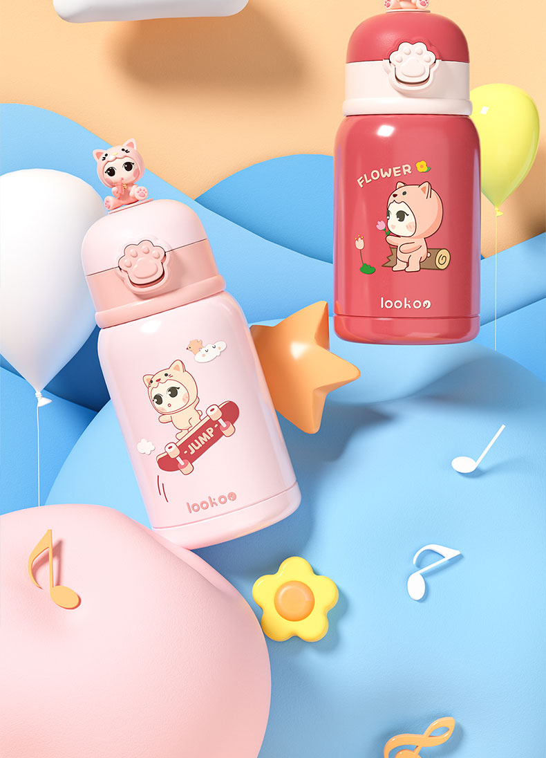 500ML猫可可游园记儿童保温杯304不锈钢可爱吸管杯