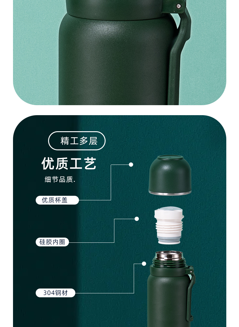 850ML大容量艾享保温杯304不锈钢简约时尚商务水杯