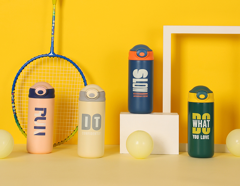 350ML撞色英文款思诺保温杯304不锈钢弹跳盖水杯