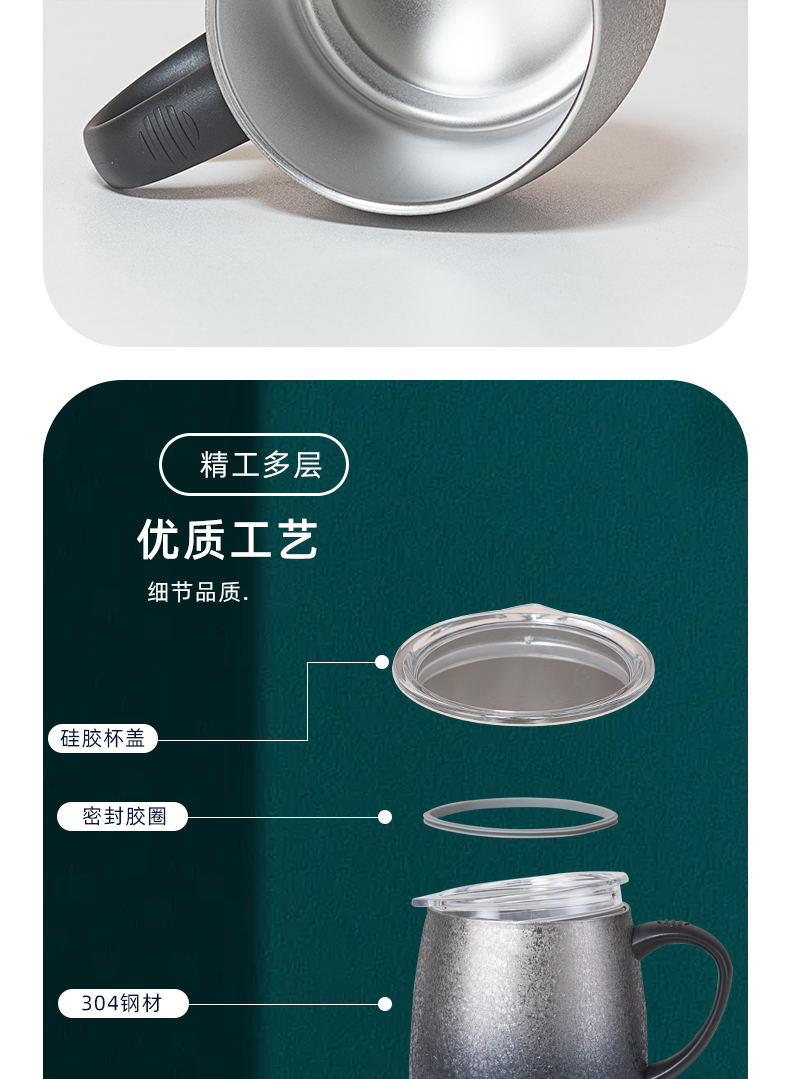 473ML大肚马克保温杯304不锈钢带手柄商务办公咖啡杯