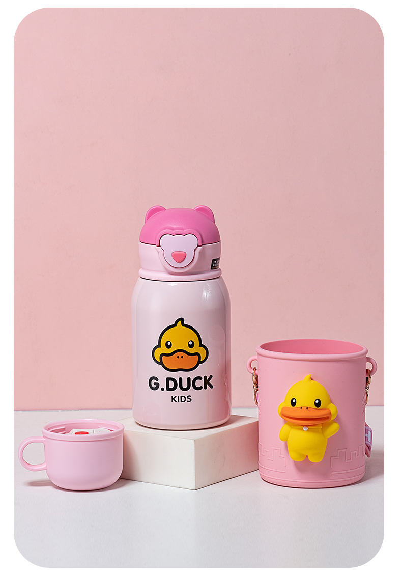 450ML卡通DUCK叫叫儿童保温杯316不锈钢背带儿童壶