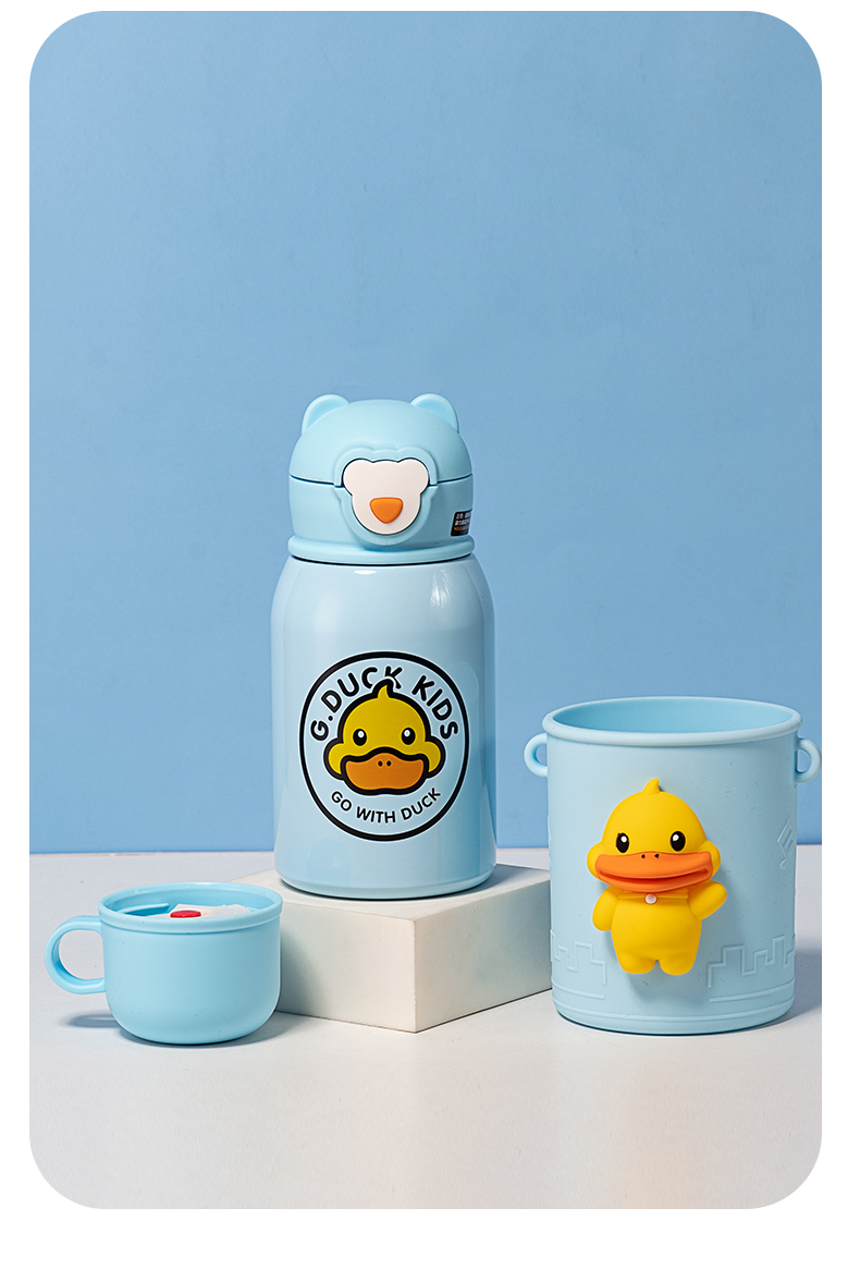 450ML卡通DUCK叫叫儿童保温杯316不锈钢背带儿童壶