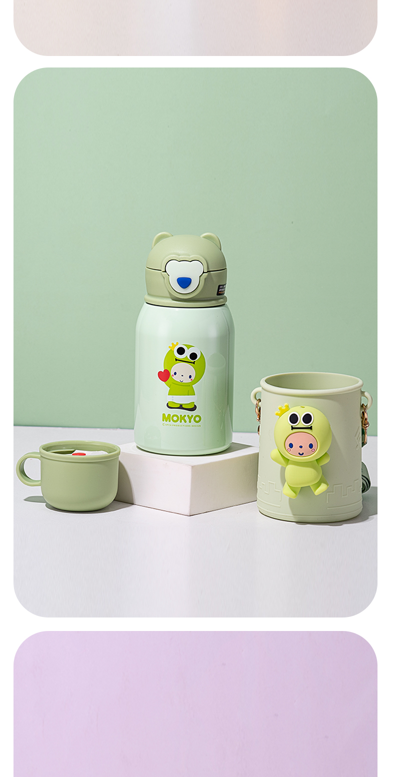 450ML皇冠猴叫叫儿童保温杯316不锈钢一杯双盖儿童壶