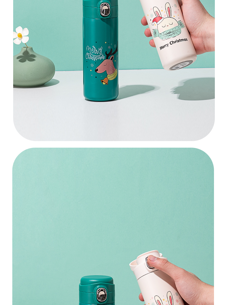 400ML卡通圣诞保温杯304不锈钢弹跳盖节日礼品杯子
