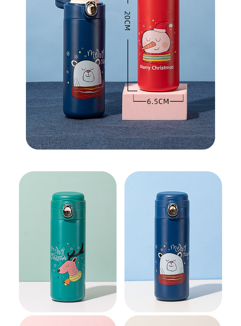 400ML卡通圣诞保温杯304不锈钢弹跳盖节日礼品杯子