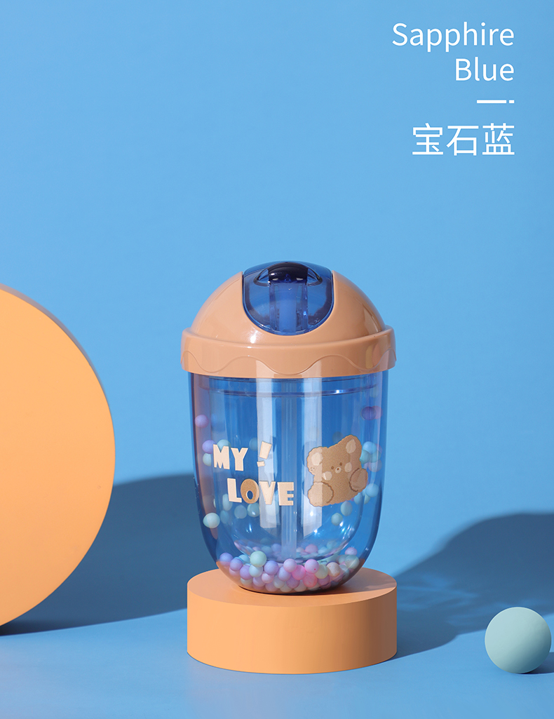300ML可爱小熊系列滑盖塑料杯（背带）