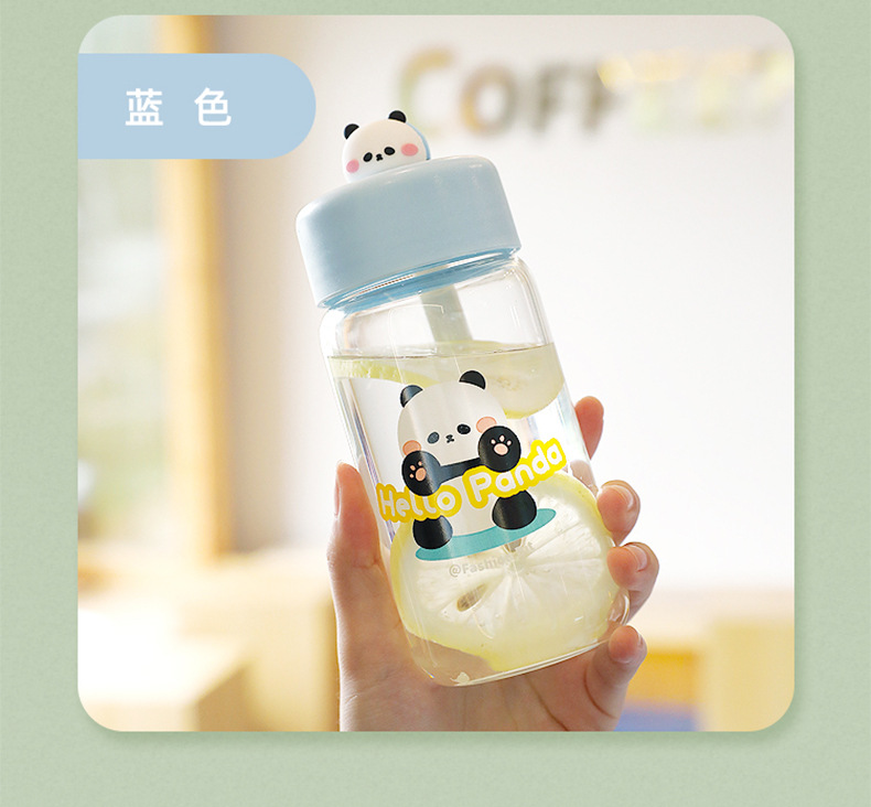 300ML趴趴动物玻璃杯可爱少女心饮水杯硅胶提绳随手杯