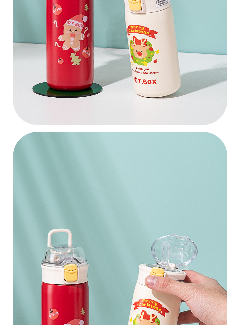 450ML圣诞系列保温杯304不锈钢弹跳盖便携随手杯