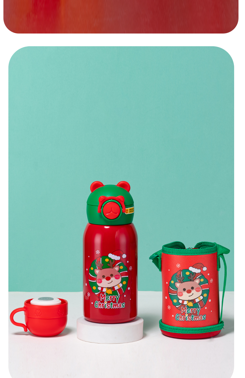 600ML卡通圣诞款儿童保温杯316不锈钢一杯两盖儿童壶
