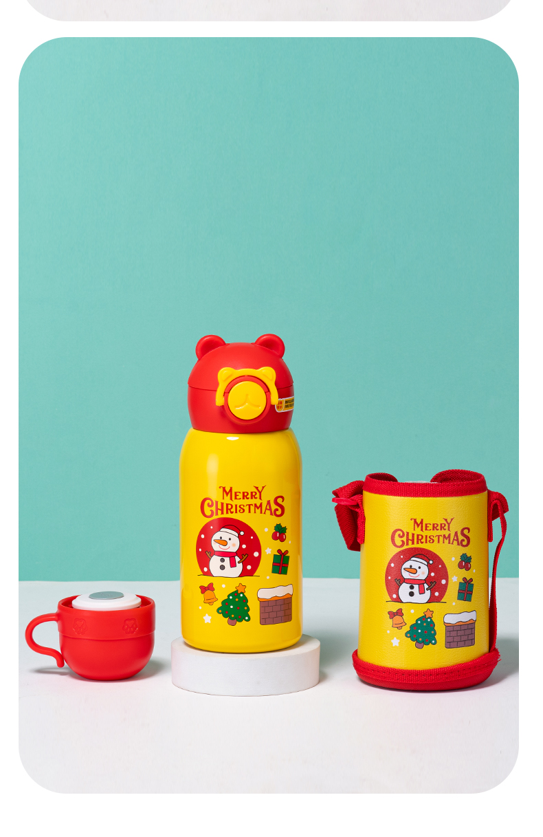 600ML卡通圣诞款儿童保温杯316不锈钢一杯两盖儿童壶