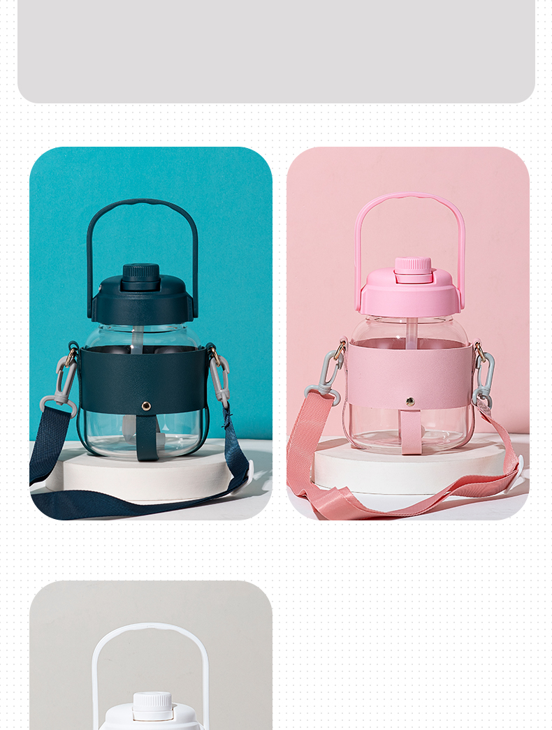 1000ML萌趣大肚玻璃杯简约清新学生大容量吸管杯