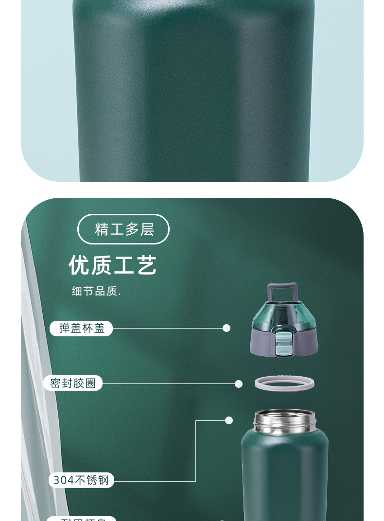 600ML大口四方运动保温杯男士户外健身个性潮流水杯