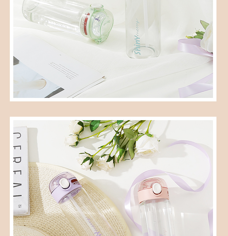 420ML闪闪生活吸管玻璃杯简约ins风夏季便携随手杯