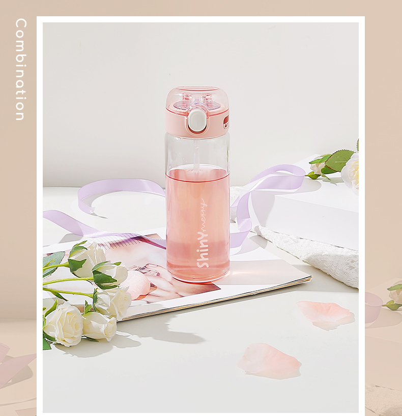 420ML闪闪生活吸管玻璃杯简约ins风夏季便携随手杯