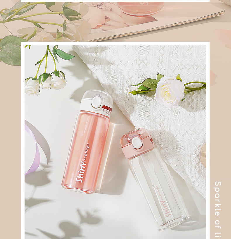 420ML闪闪生活吸管玻璃杯简约ins风夏季便携随手杯