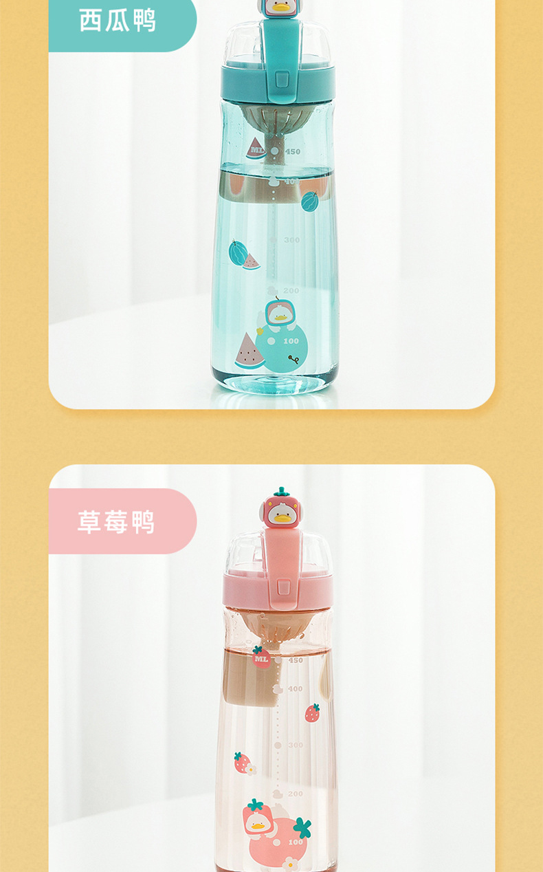550ML卡通公仔果鸭鸭塑料杯可爱少女心便携弹盖水杯