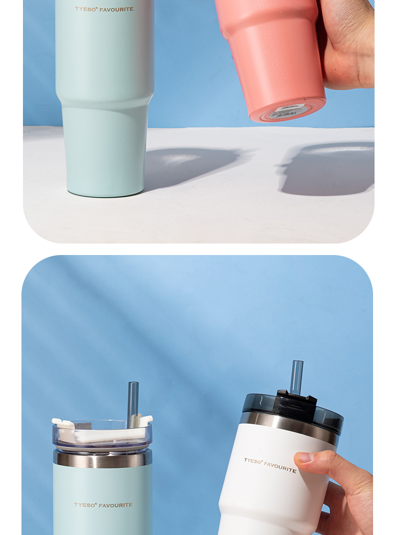 600ML大容量12#咖啡杯304不锈钢车载保温杯带吸管