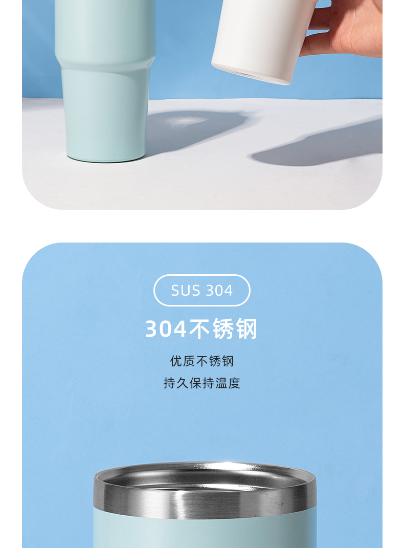 600ML大容量12#咖啡杯304不锈钢车载保温杯带吸管