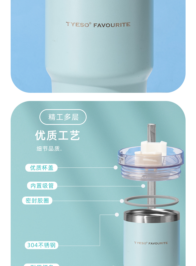 600ML大容量12#咖啡杯304不锈钢车载保温杯带吸管