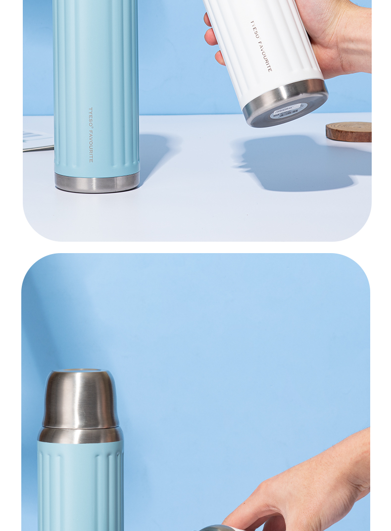 500ML大容量经典条纹水瓶304不锈钢直身保温杯