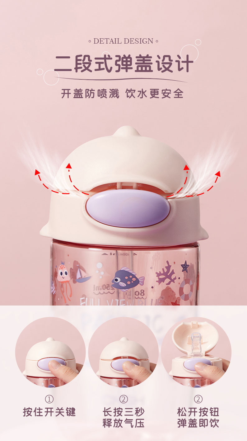 400ML海洋生物儿童水杯夏季可爱便携带吸管塑料杯